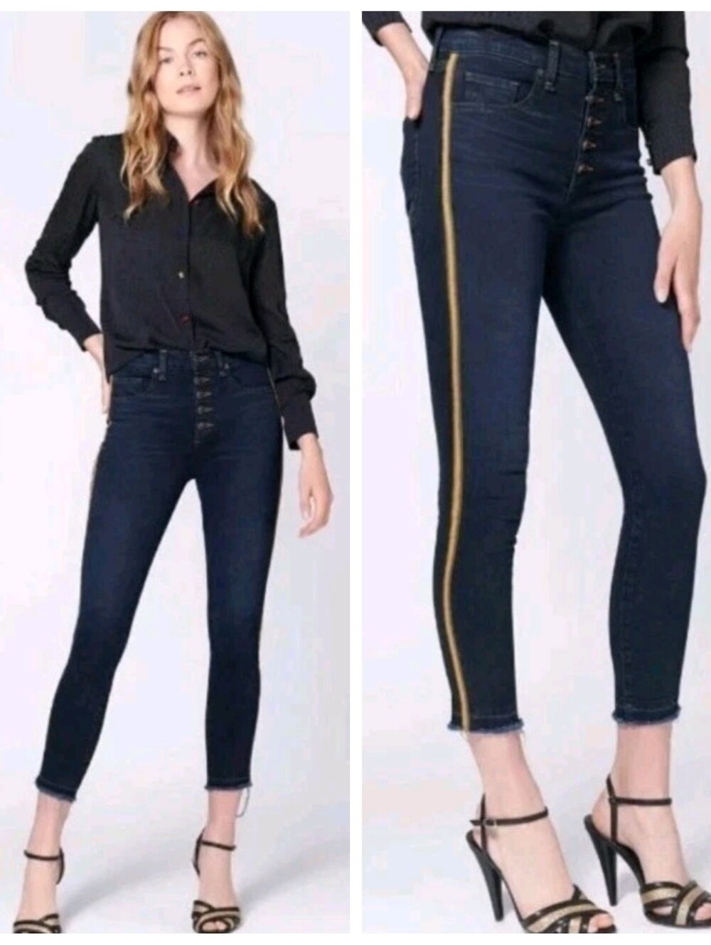 Veronica Beard $295 Debbie 10" Skinny Ankle Jeans Women's 28 Mustard Tux Stripe